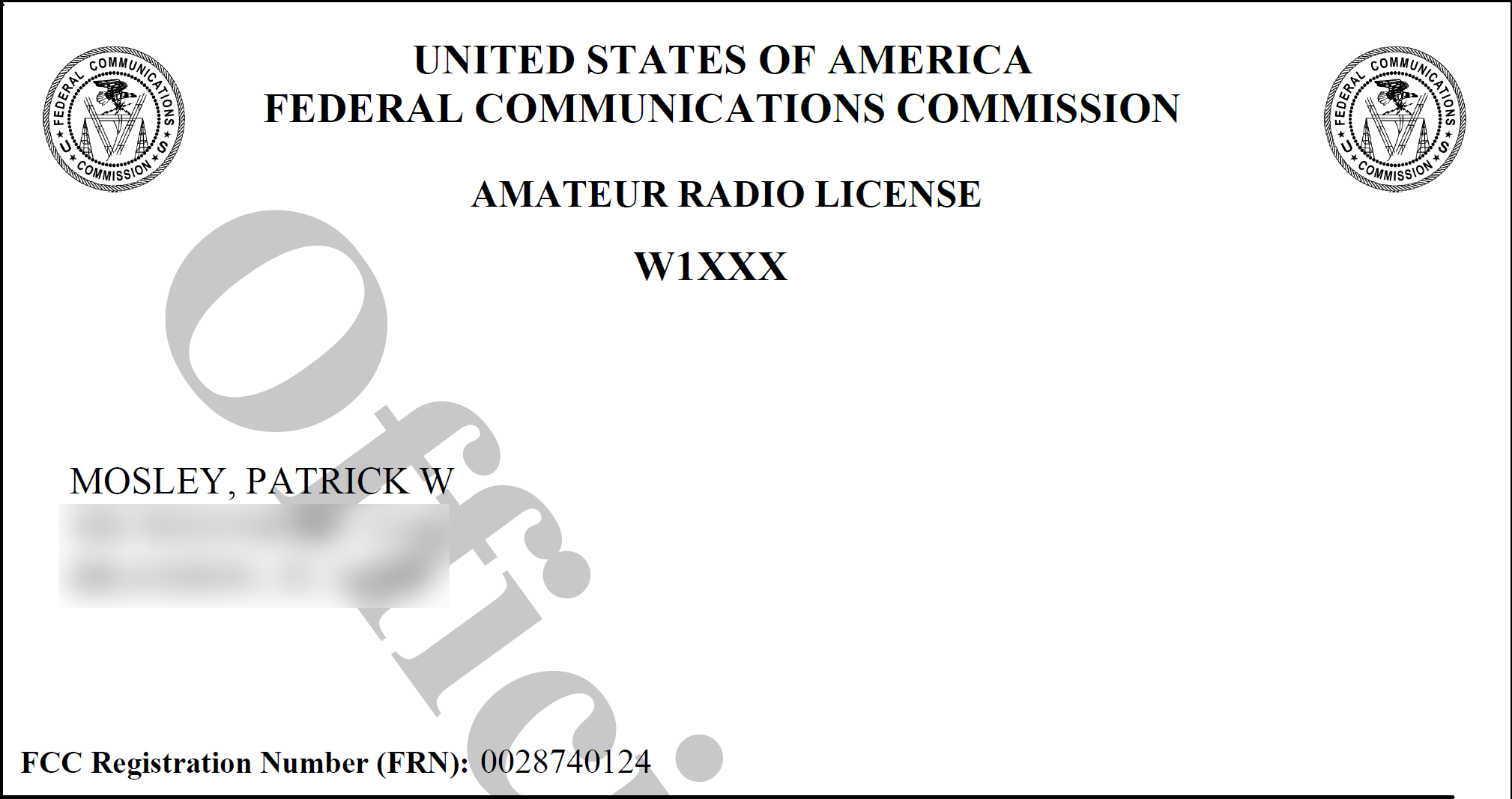 FCC HAM License